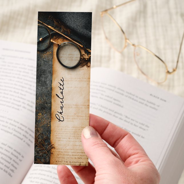 Dark Academia Scroll Spectacles Personalized Bookmarks (Hand)