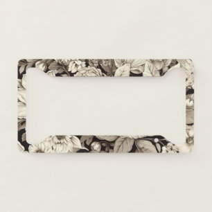 Dark Academia Sepia Floral Botanical License Plate Frame
