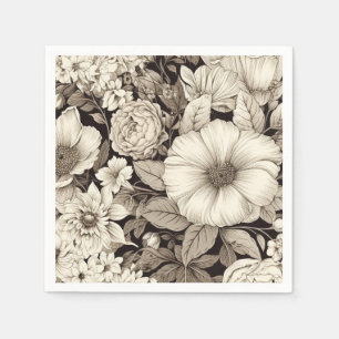 Dark Academia Sepia Floral Botanical Napkins