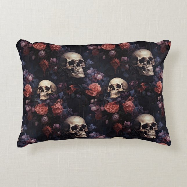 Dark Academia Skulls and Flowers Accent Pillow (Front)
