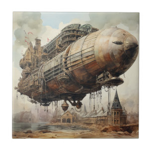Dark Academia Steampunk Airship Sepia Ceramic Tile