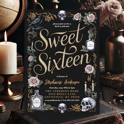 Dark Academia Sweet Sixteen Birthday Invitation