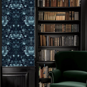 Dark Academia Teal Decorative Floral Wallpaper