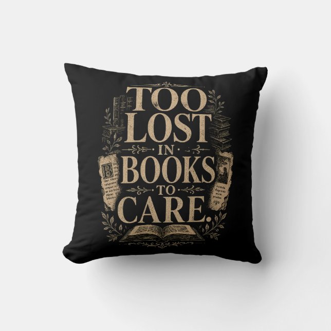 Dark academia vintage reader book lover throw pillow (Front)