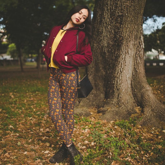 Dark Acorns Autumn Leaves Grey Leggings (Creator Uploaded)