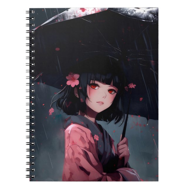 Dark Aesthetic Anime Girl with Umbrella Notebook (Front)