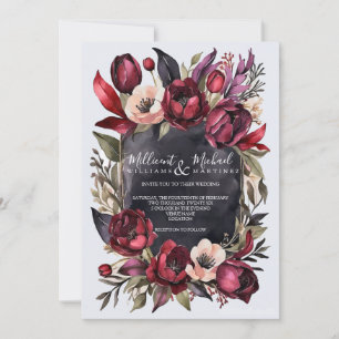 Dark Aesthetic Floral - Red & Black Wedding Invitation