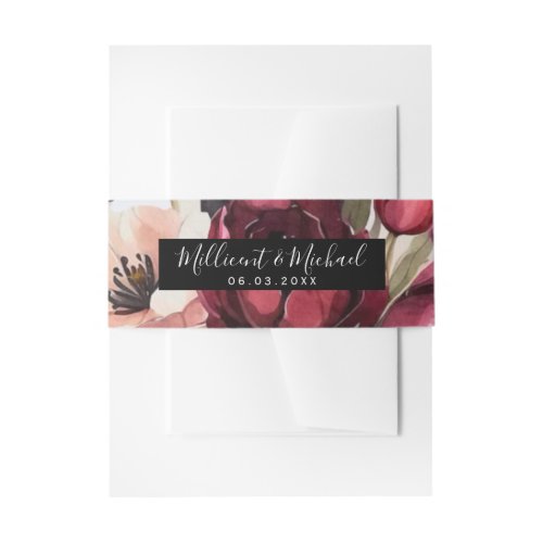 DARK AESTHETIC FLORAL RED WATERCOLOR  INVITATION BELLY BAND