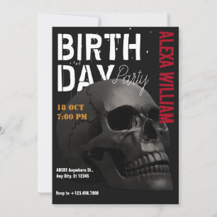 Dark aesthetic skull head birthday invitation