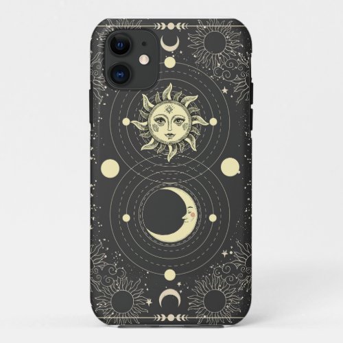 Dark Aesthetic Tarot Sun Moon Clouds iPhone 11 Case