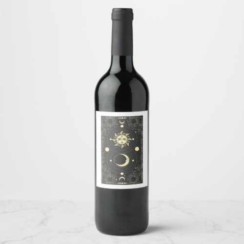 Dark Aesthetic Tarot Sun Moon Clouds Wine Label