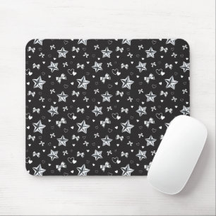 Dark Aesthetic Y2K Coquette Silver Ribbon Heart Mouse Pad