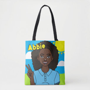 Dark Afro Cartoon Girl School Name Library Tote Bag