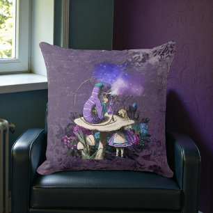 Dark Alice Caterpillar Rustic Deep Purple Throw Pillow
