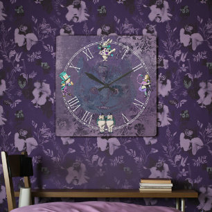 Dark Alice Deep Purple Wonderland Square Wall Clock