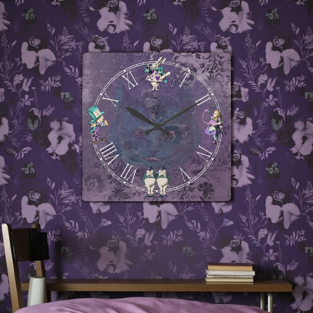 Dark Alice Deep Purple Wonderland Square Wall Clock (Creator Uploaded)