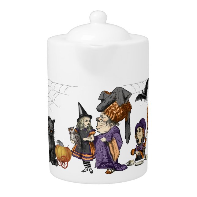 Dark Alice In Wonderland Halloween Fun Teapot (Front)