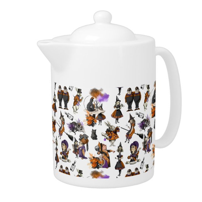 Dark Alice In Wonderland Painted Pattern Teapot (Right)
