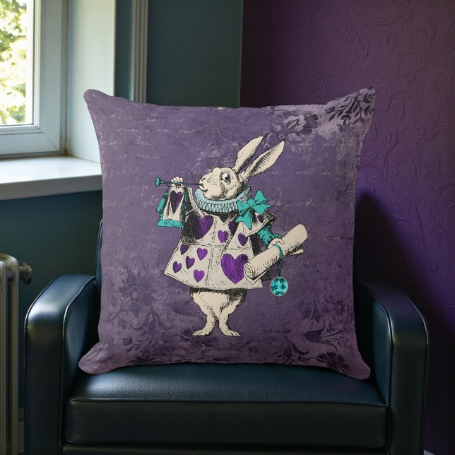 Dark Alice Rabbit Rustic Deep Purple Throw Pillow (Creator Uploaded)