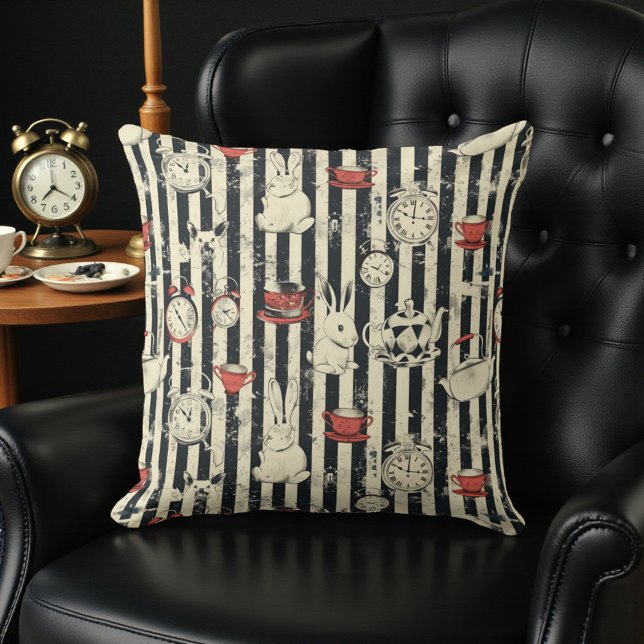 Dark Alice Rustic Striped Pattern Throw Pillow (Creator Uploaded)