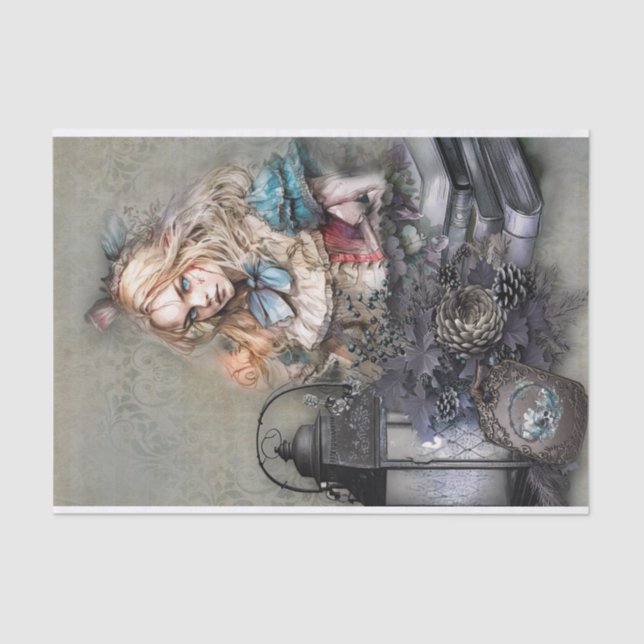 Dark Alice with Books Decoupage Paper (Front)