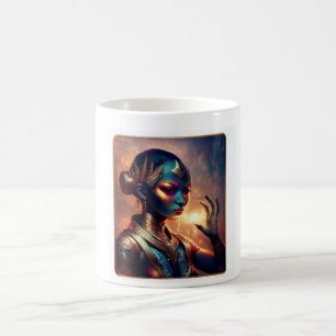 Dark Alien Princess Poses With Fiery Background Coffee Mug