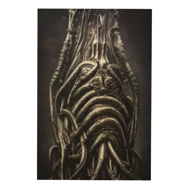 Dark Alien Statue of an Ancient Eldritch Horror Wood Wall Art (Front)