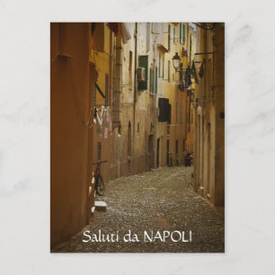 Dark alley in Naples, Italy text postcard