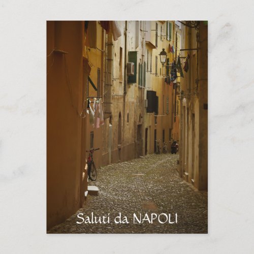 Dark alley in Naples Italy text postcard
