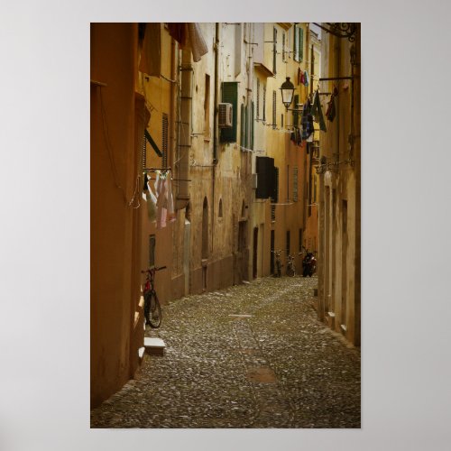 Dark alley in Naples Italy vertical poster
