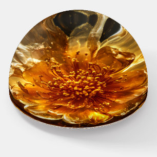 Dark Amber Flower Pattern Paperweight