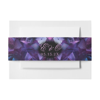Dark Amethyst Boho Witch Crystals Black Wedding Invitation Belly Band