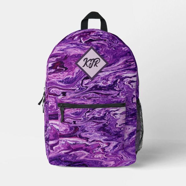 Dark Amethyst Marble Melt Printed Backpack (Front)