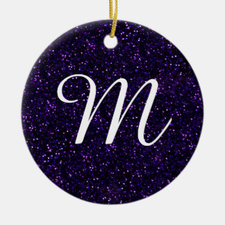 Dark Amethyst Purple Glitter Ceramic Ornament