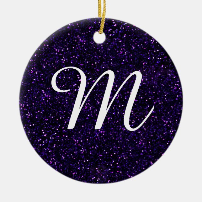Dark Amethyst Purple Glitter Ceramic Ornament (Front)