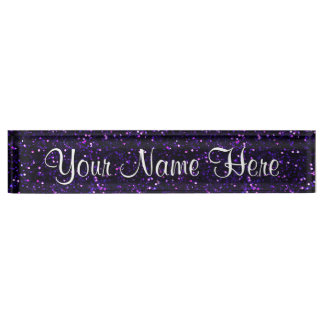 Dark Amethyst Purple Glitter Desk Name Plate
