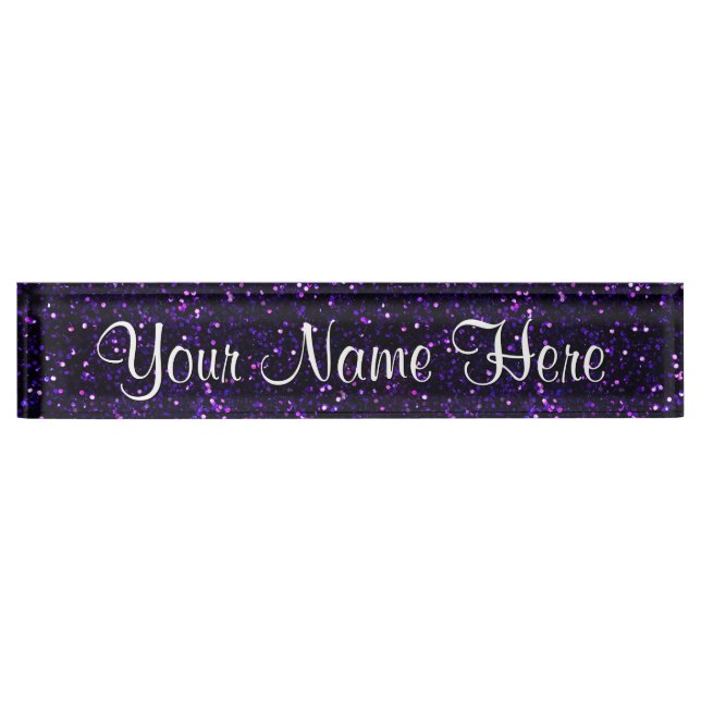 Dark Amethyst Purple Glitter Desk Name Plate (Front)