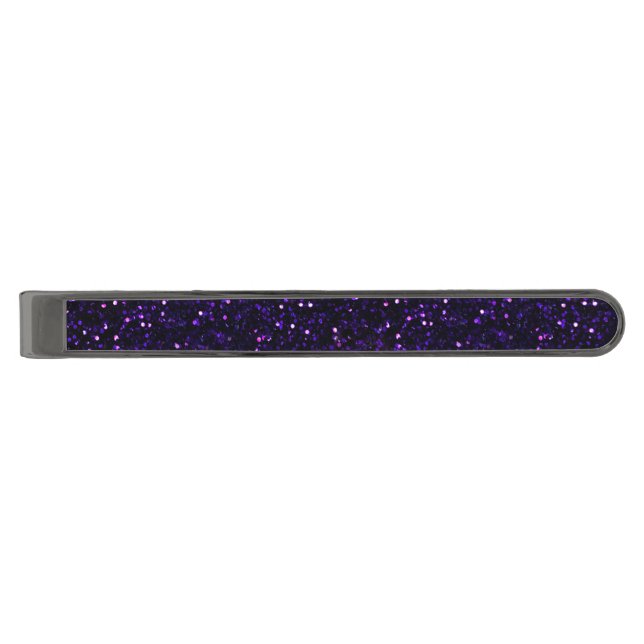 Dark Amethyst Purple Glitter Gunmetal Finish Tie Clip (Front)