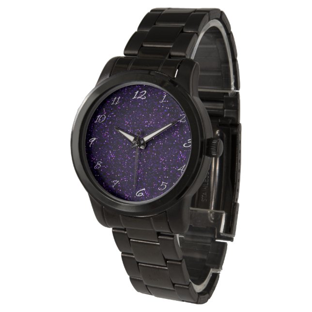 Dark Amethyst Purple Glitter Watch (Angled)