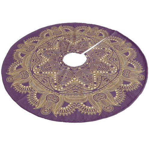 Dark Amethyst Purple Mandala Star Pattern Fleece Tree Skirt