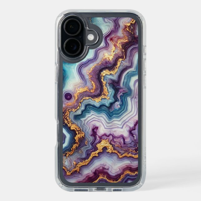 Dark Amethyst Purple Teal Blue Gold Marble Pattern Speck iPhone Case (Front (Black))