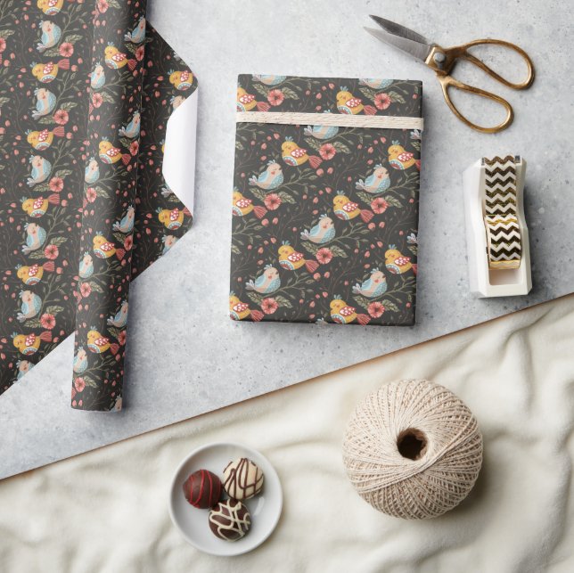 Dark and Cozy Love Bird Floral Botanical Wrapping Paper (Crafts)