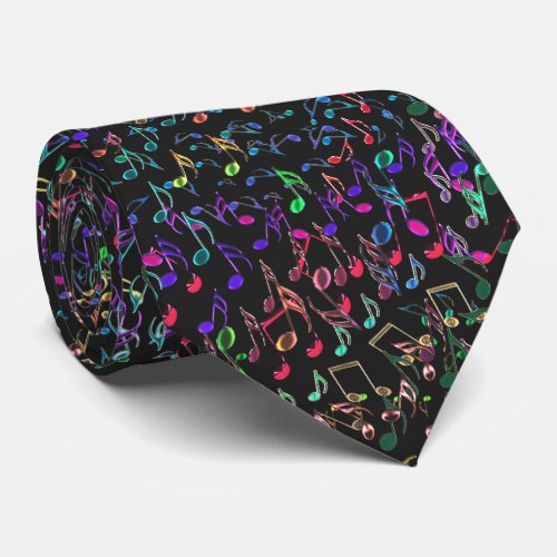 Dark and Crazy Psychedelic Music Notes Tie
