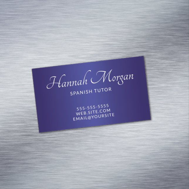 Dark and Deep Blue Ombre Elegant Script Business Card Magnet (In Situ)