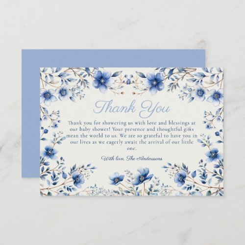 Dark and Dusty Blue Wildflowers Baby Shower Thank You Card