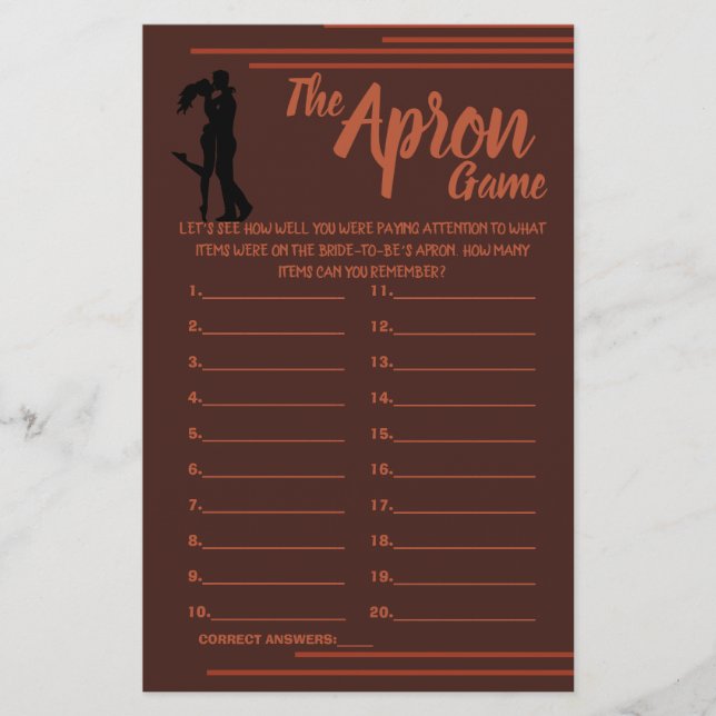DARK AND EARTHY THE APRON SHOWER GAME CARD FLYER (Front)
