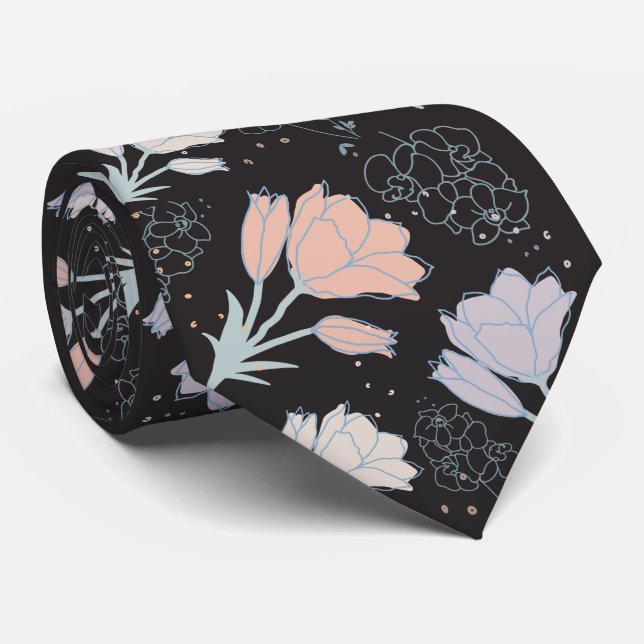 dark and flowers neck tie (Rolled)