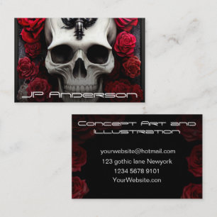 Dark and Gothic Skull and Roses Business Card