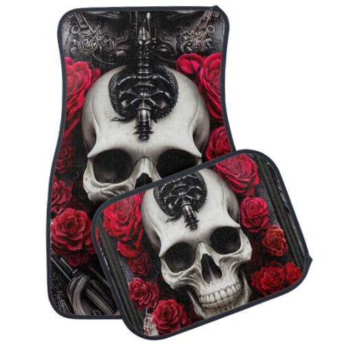 Dark and Gothic Skull and Roses Car Floor Mat