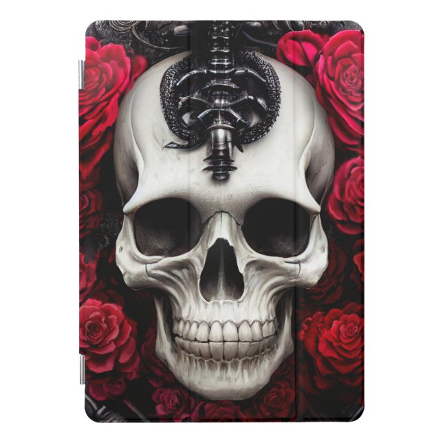 Dark and Gothic Skull and Roses iPad Pro Cover (Front)